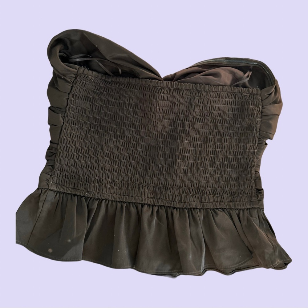NEW WITH TAGS Express Cropped brown satin like material tube top - Picture 2 of 3